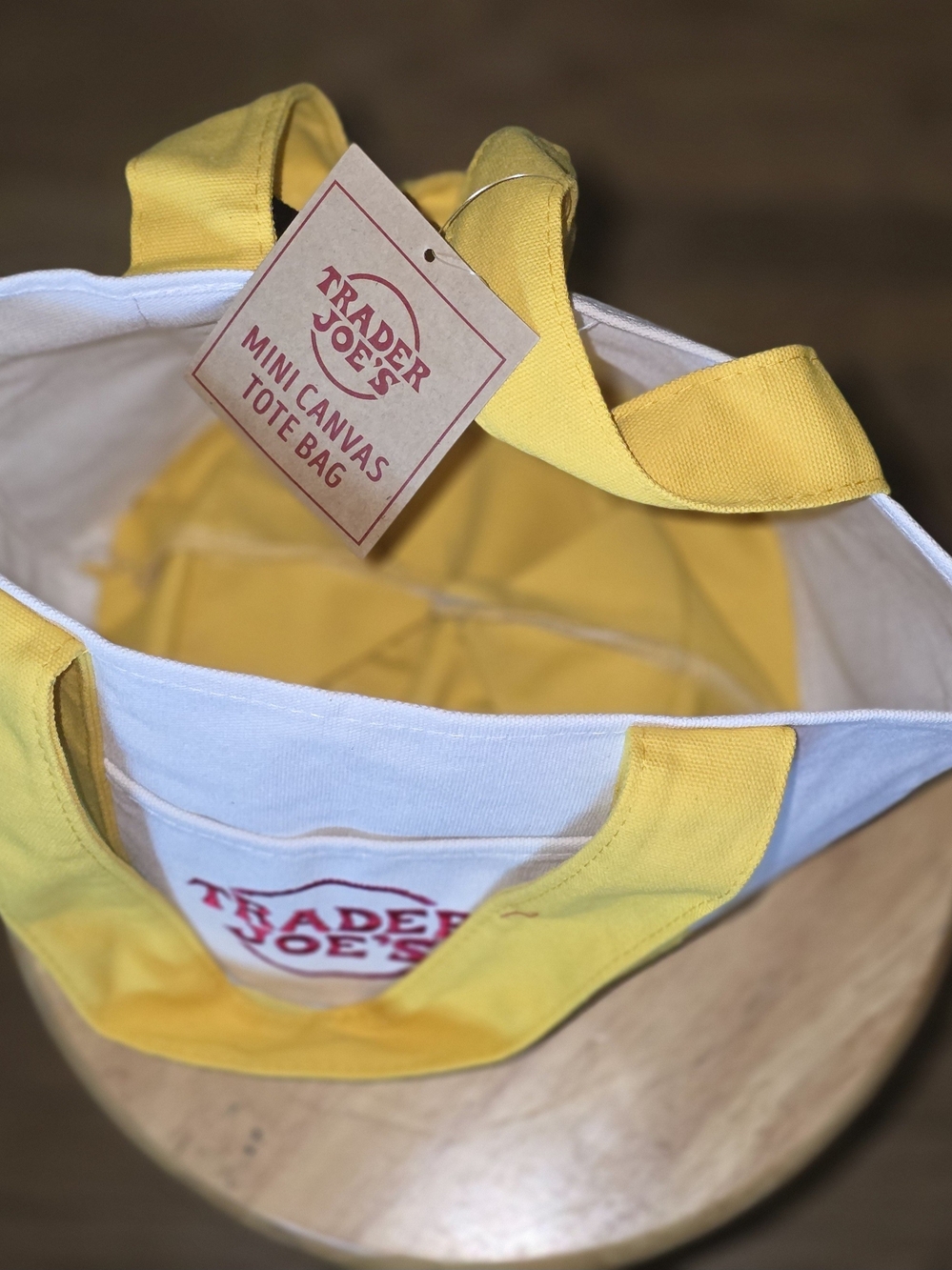 Trader Joe's Yellow & White Mini Canvas Tote